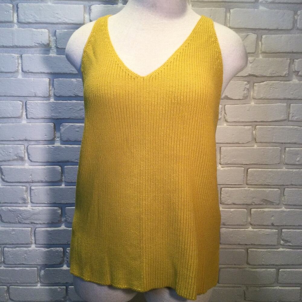 New LOFT marled yellow cotton knit v-neck tank XL
